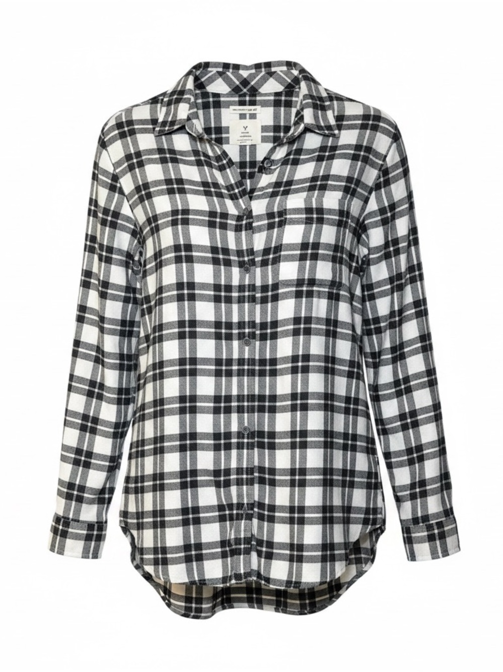 American Eagle Oversized Boyfriend Fit Black White Plaid Flannel Shirt Medium